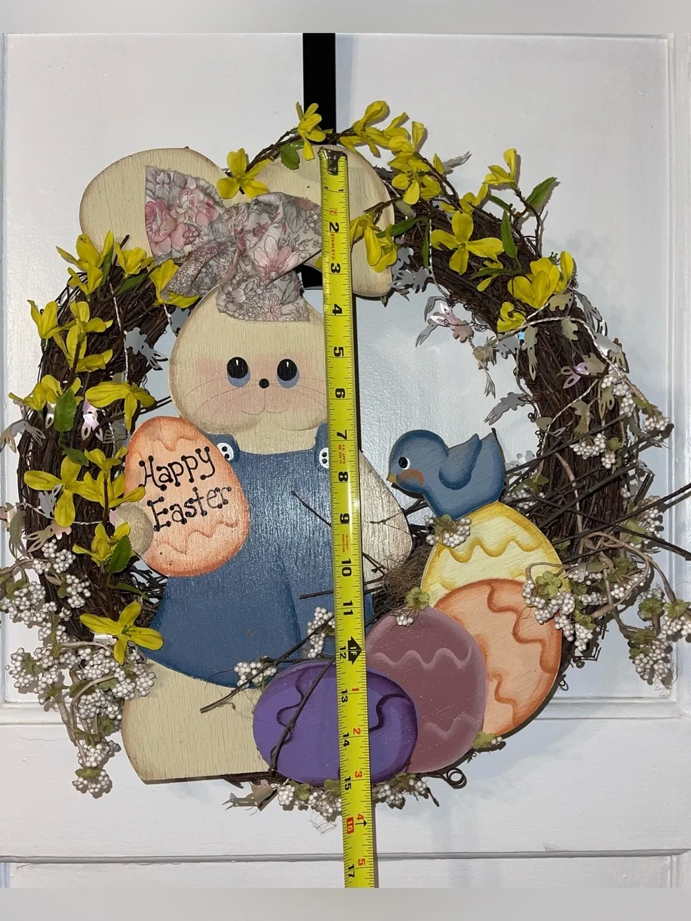 Spring Bunny Easter 15 Inch Wreath with Yellow Blossoms